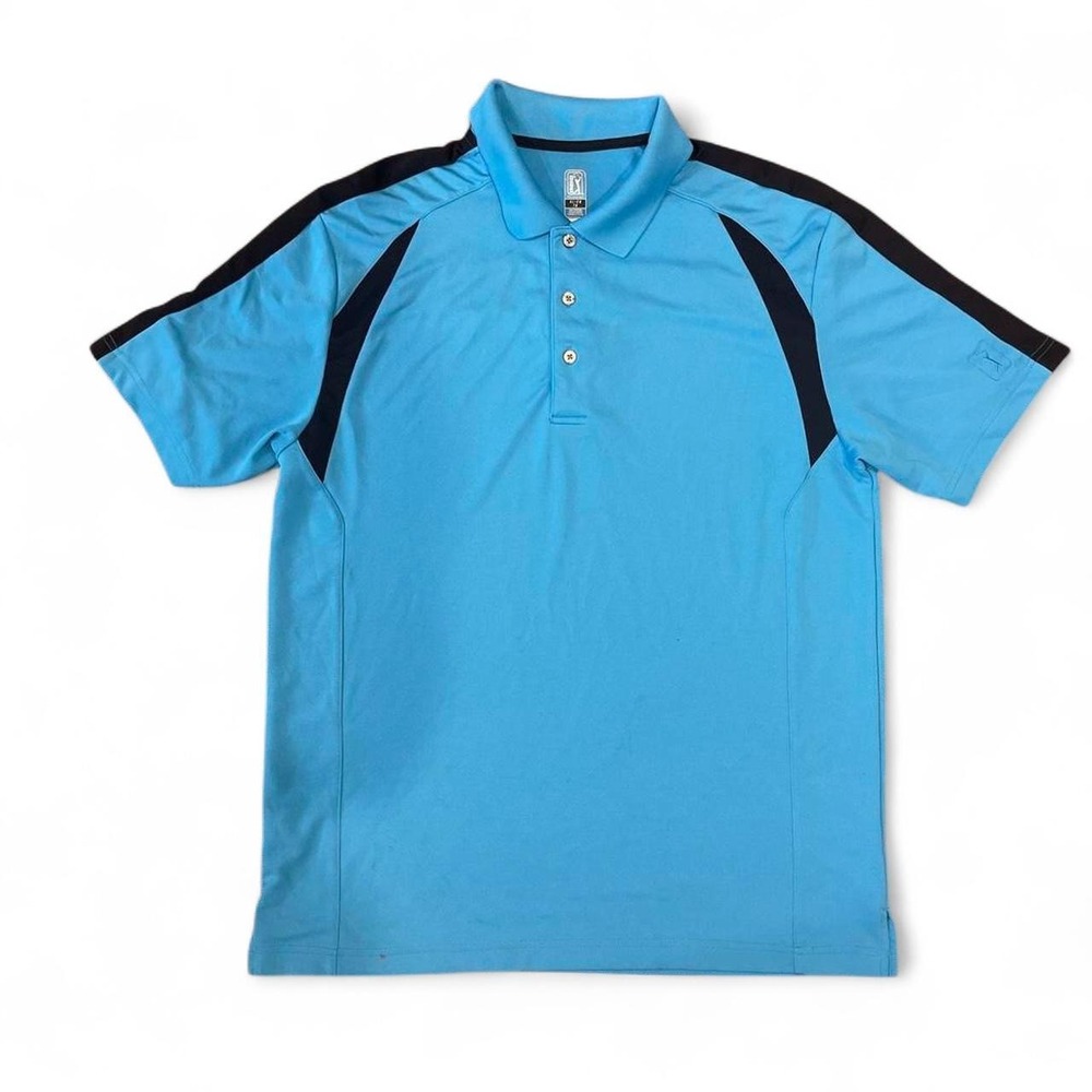 PGA Tour Airflux Mens XL Blue Black Colorblock Mesh Golf Polo Shirt Short Sleeve